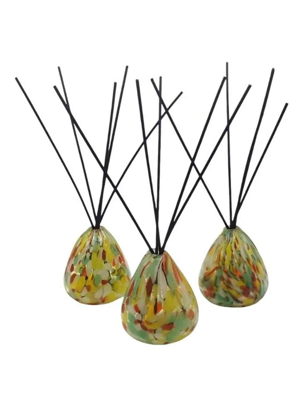 Reed Diffuser Set Of 3 Pearlessence Hand Blown Confetti Tear Drop Art Glass